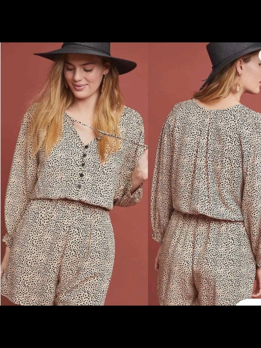 Anthropologie Spotted Long-Sleeve Romper
